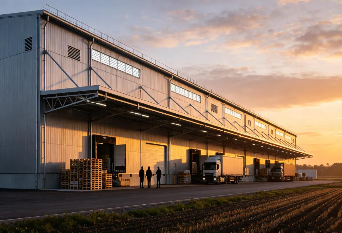 Teraskonstruktsiooniga põllumajandustoodete logistikakeskuse ehitus